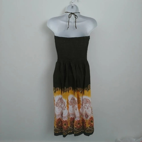 Indian Inspired Olive Green Halter Midi  Dress, M/L - Picture 5 of 5